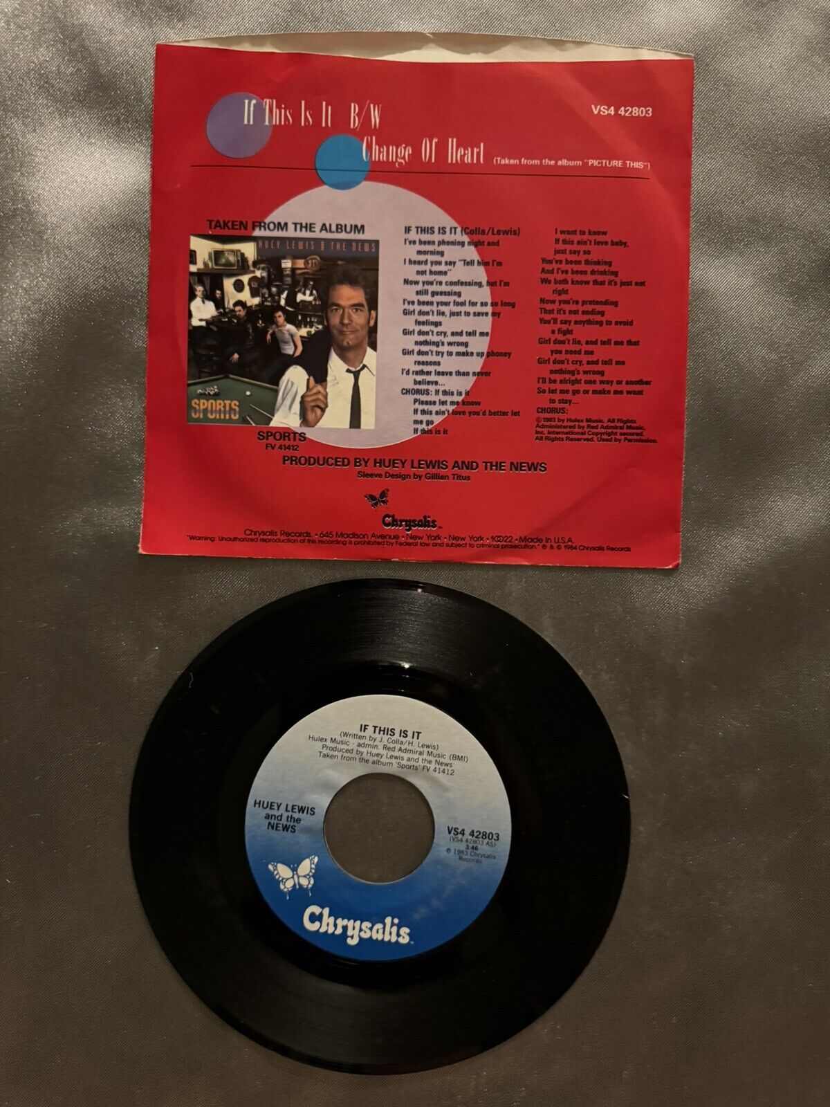 USED HUEY LEWIS & THE NEWS - IF THIS IS IT - 45 Chrysalis VS4-42803 (1982) (7")