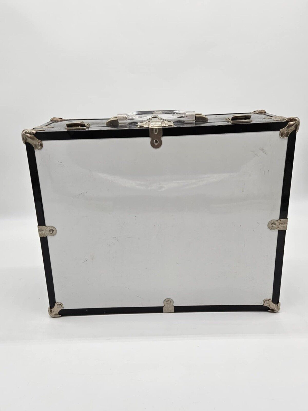 Vintage Metal Suitcase ~ White/Black Aluminum Hard Shell Classic Lock Briefcase