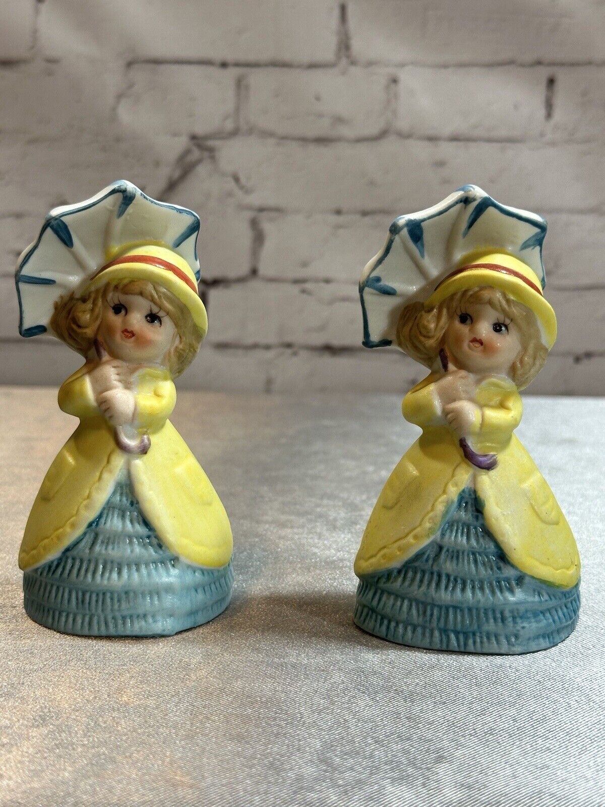 2 Vintage Jasco 1979 Adorabelles Porcelain Bisque Bell Umbrella Girls VCFG
