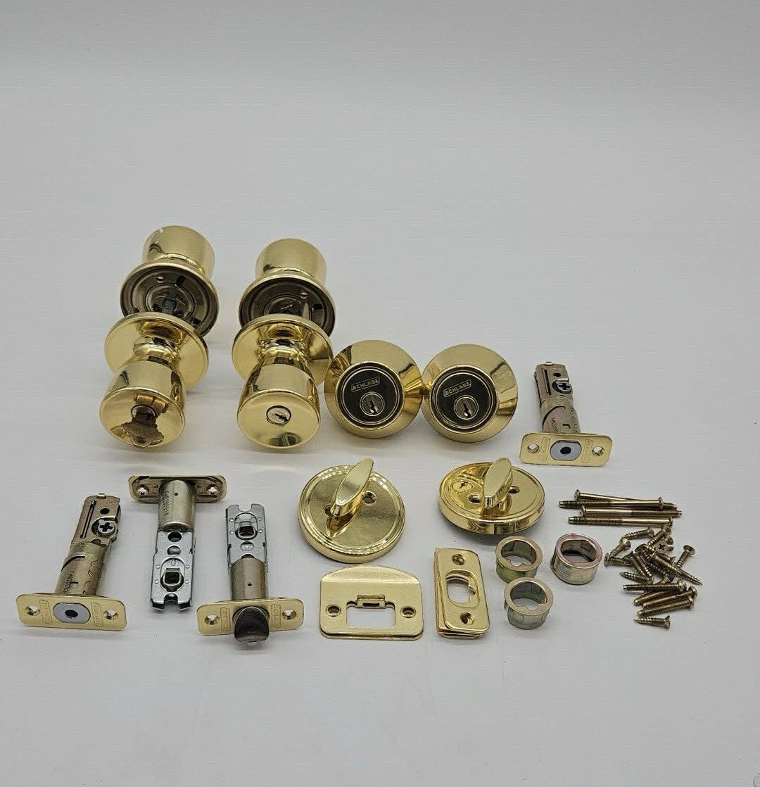 Lot of Schlage Polished Brass Door Knobs Deadbolts Latches Hardware Parts