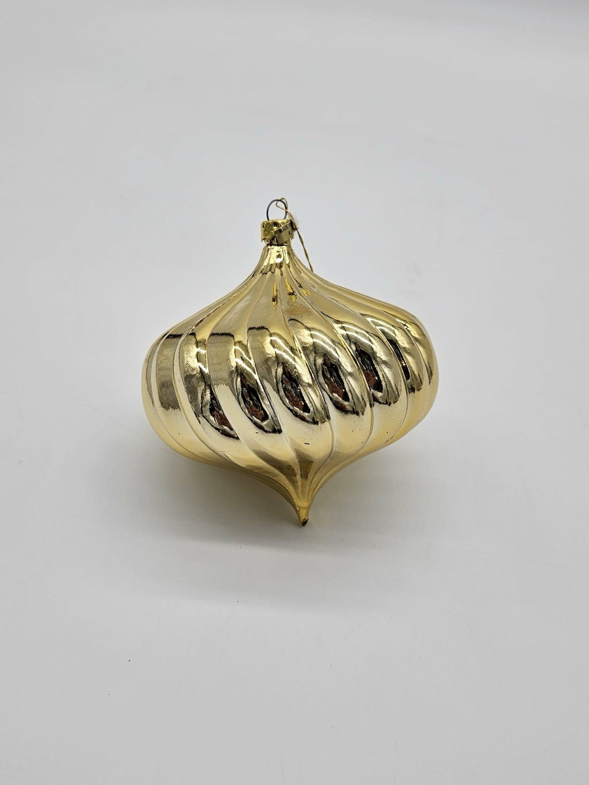 Vintage Gold Ribbed Glass Christmas Ornament