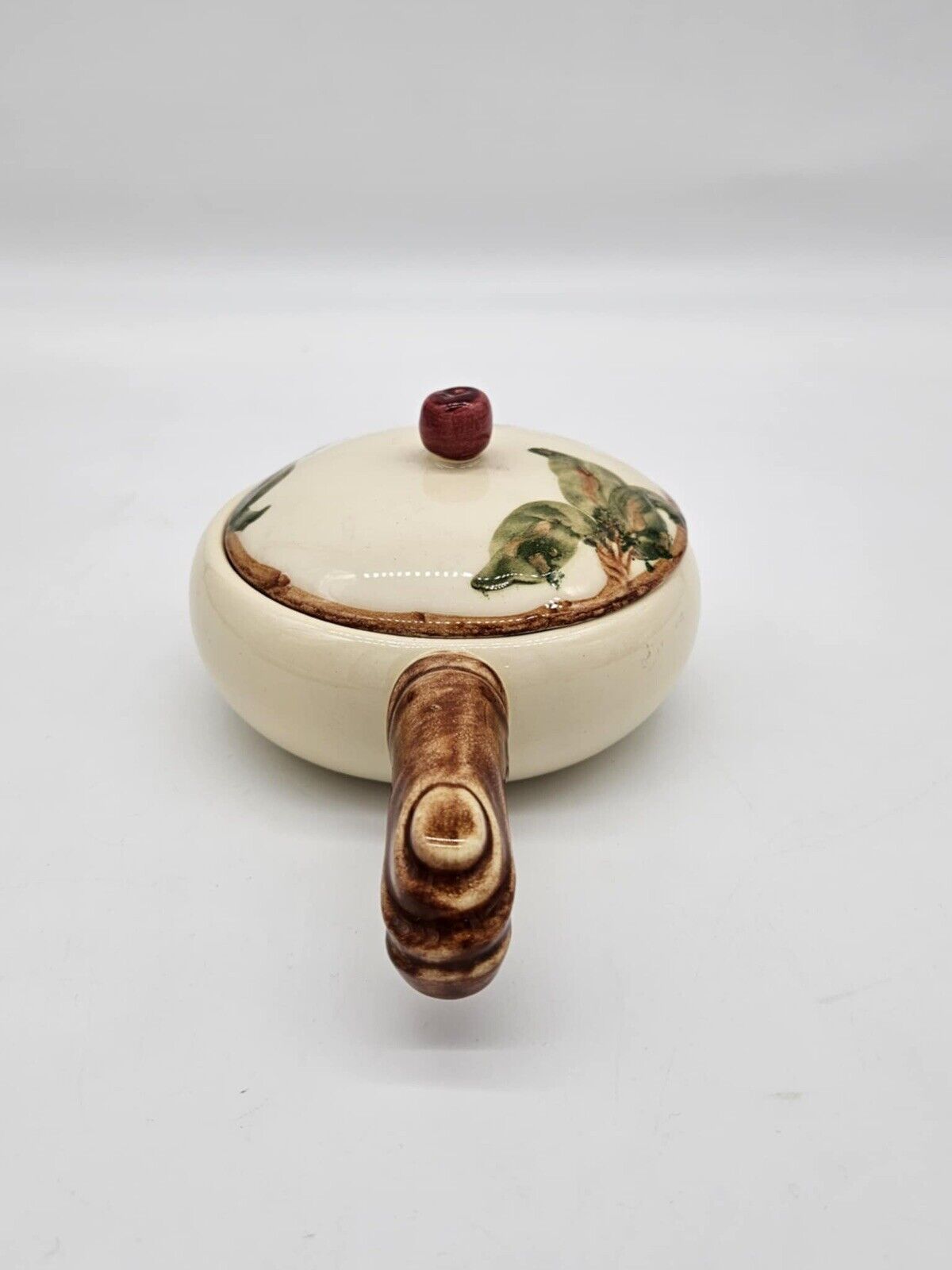 FRANCISCAN APPLEWARE Lidded French Onion SOUP BOWL w/Handle- 1940s Vtg Stoneware