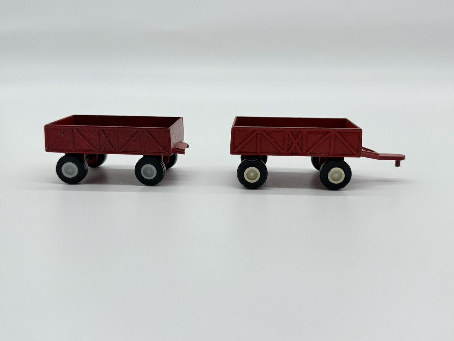 (2) Tootsie Toy Red Farm Trailer Diecast Metal 1/64 ~ One Handle Broken
