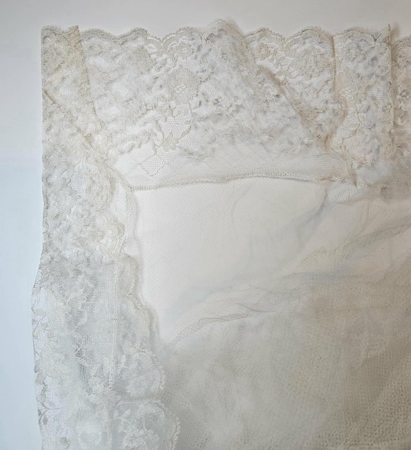 Antique Victorian Lace Bridal Veil with Satin Cap Ivory Cream