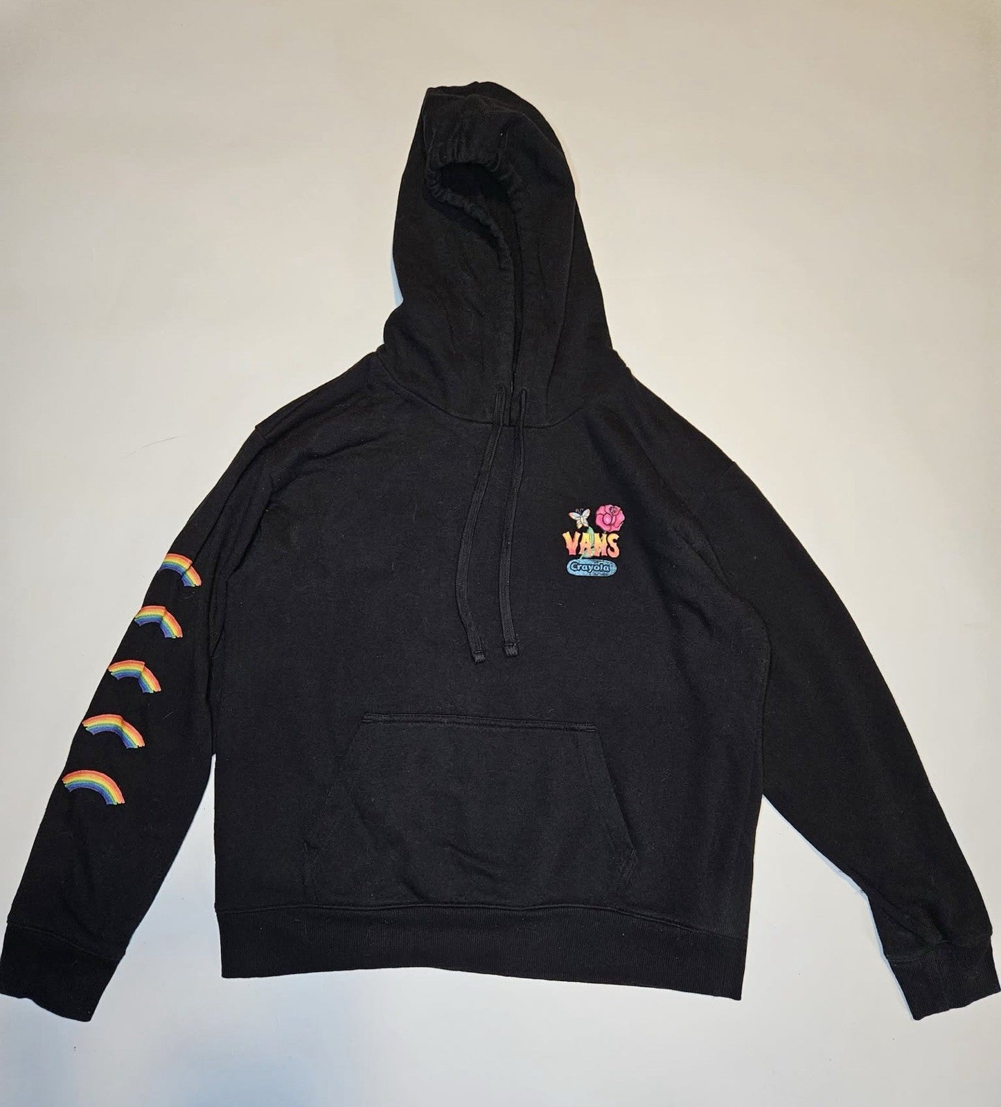 Vans Size SMALL Hoodie Crayola Rainbow Flower Black Limited Edition