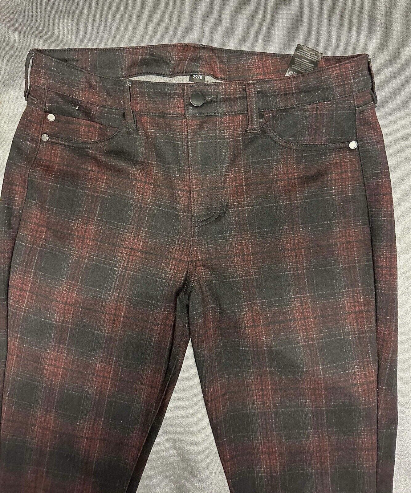 SIZE 8 Liverpool Plaid Dress Pants Women Burgundy/Black WCLTH