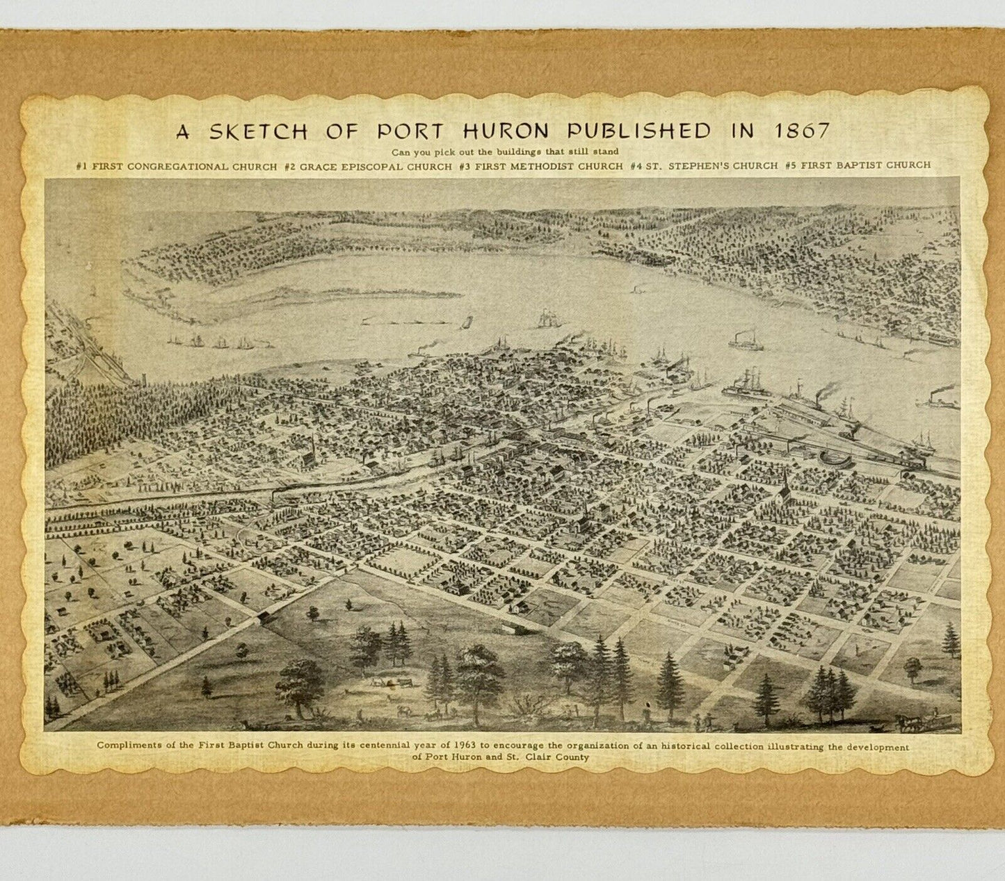 AN ANTIQUE SKETCH OF PORT HURON VTG **RARE FIND**