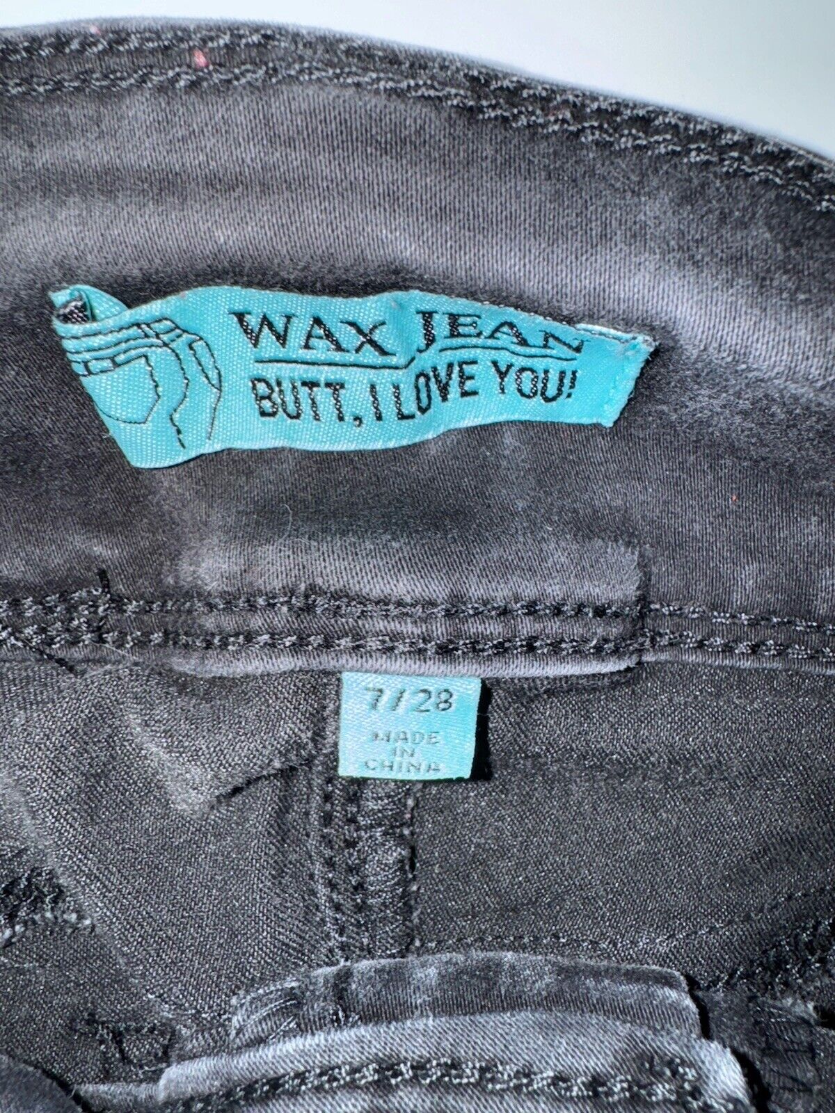 Wax Jean Butt I Love You Skinny Push Up Twill Pants Sz 7/28 Black Stretch WCLTH