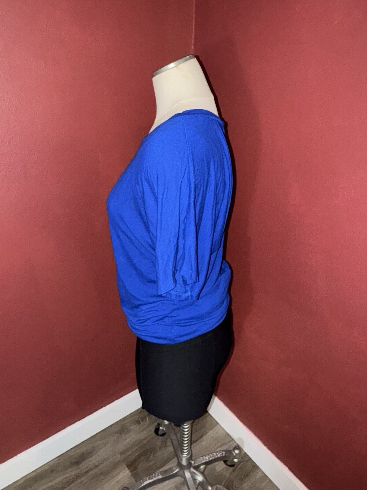 Women’s Free To Live SZ S Fitted Waistline Tunic Blue Short Sleeve Top WCLTH