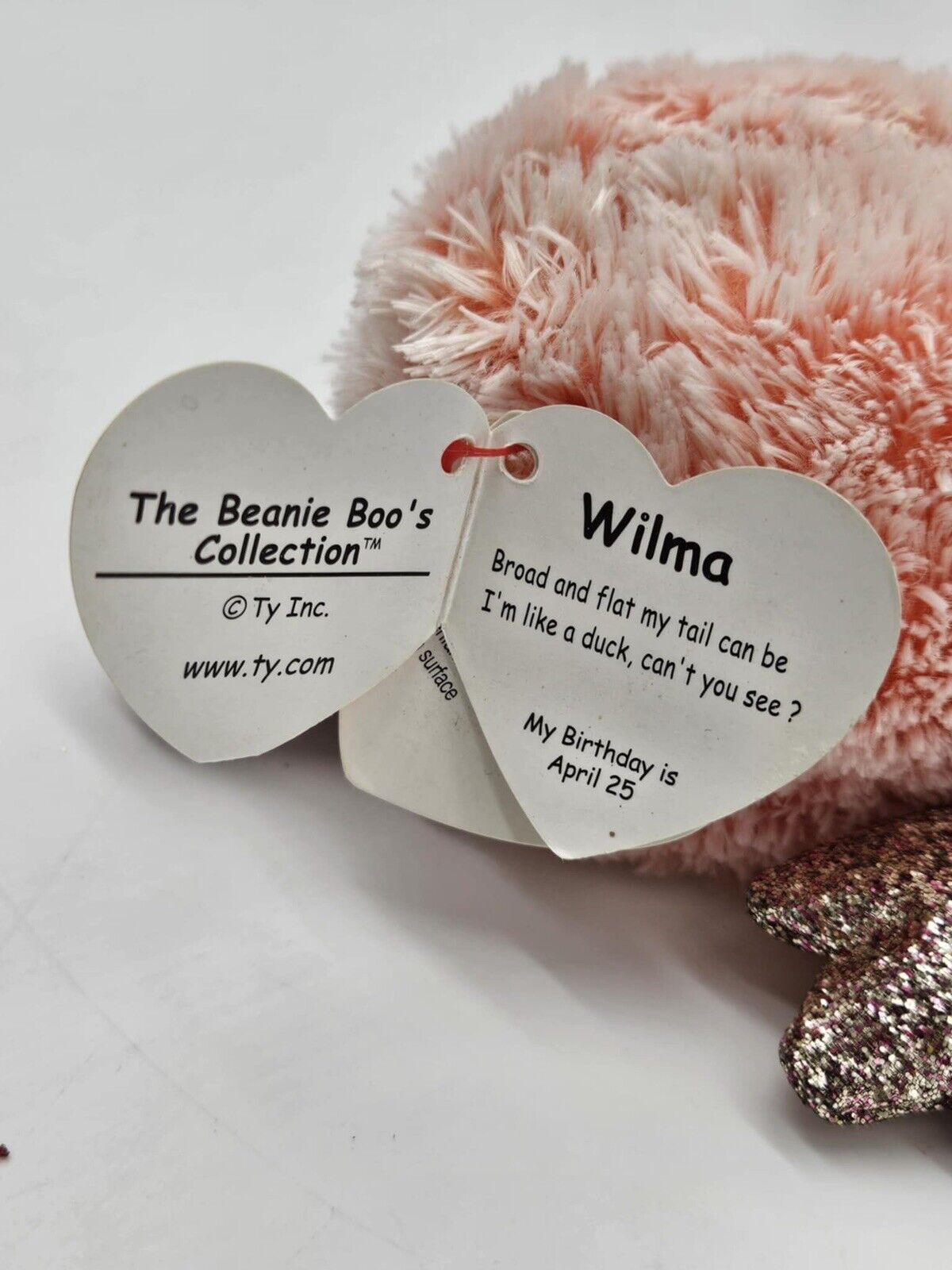 TY Silk Beanie Boos - 6" WILMA the Pink Platypus Glitter Eyes Plush Toy