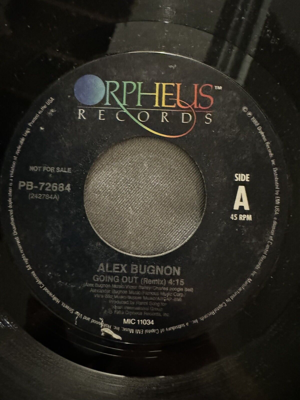 ALEX BUGNON Going Out / SAME 1989 45 Orpheus Records PB-72684 NM