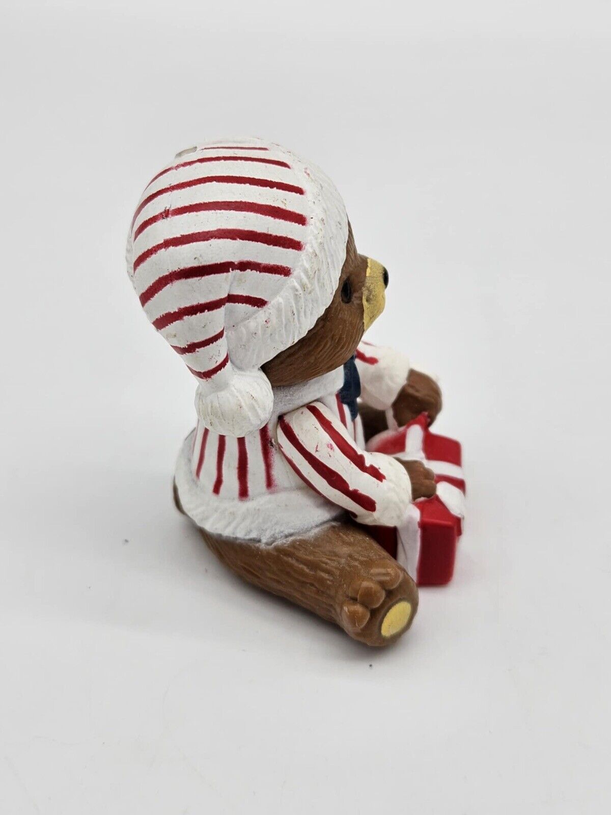 2 Vintage Christmas Teddy Bears In Pajamas With Present Ornament