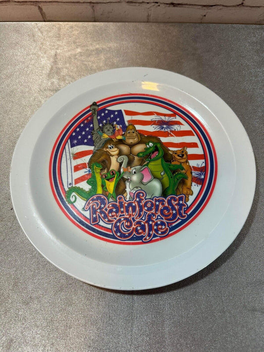 Vintage Vtg Rainforest Cafe USA Flag Melamine Toddler Plate, 2003