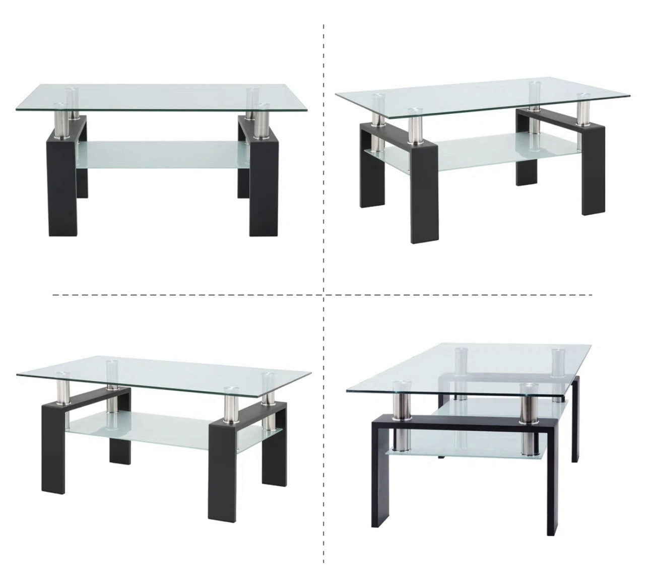 2-Tier Glass Coffee Table Living Room w/ Storage Shelves Tea Table Living Room