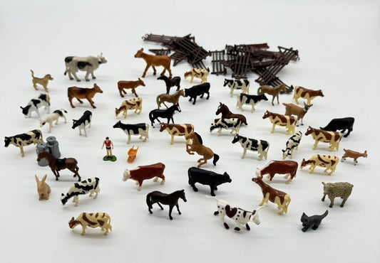 Vintage Mixed Variety of Barnyard Farm Animals  (50+) W/ Fencing