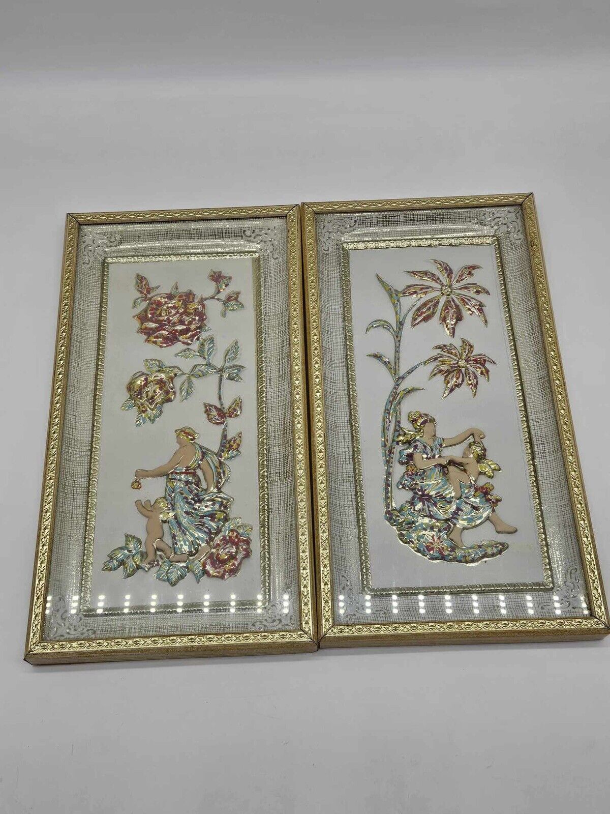2 Vintage Metalcraft 4 Seasons Framed 3D MCM Pictures Art - NO. 7025