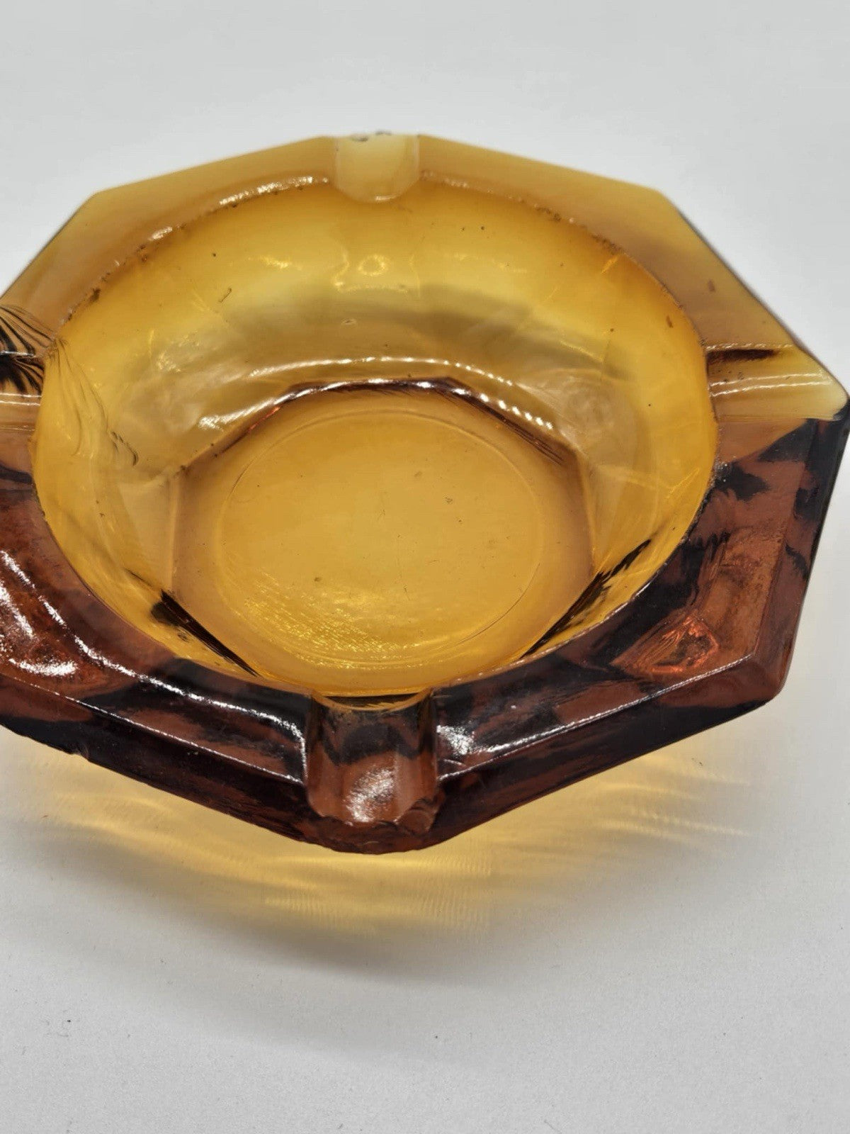 Vintage Yellow Amber Cigar Glass  Ashtray Octagon Smoking Room Bar