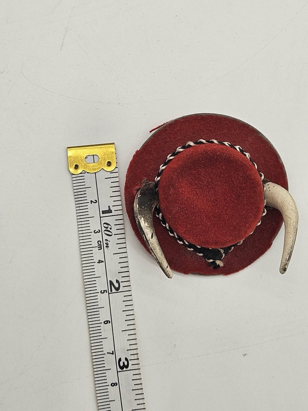 Vintage Red Felt Mini Hat with Horns Novelty Doll Hat Accessory