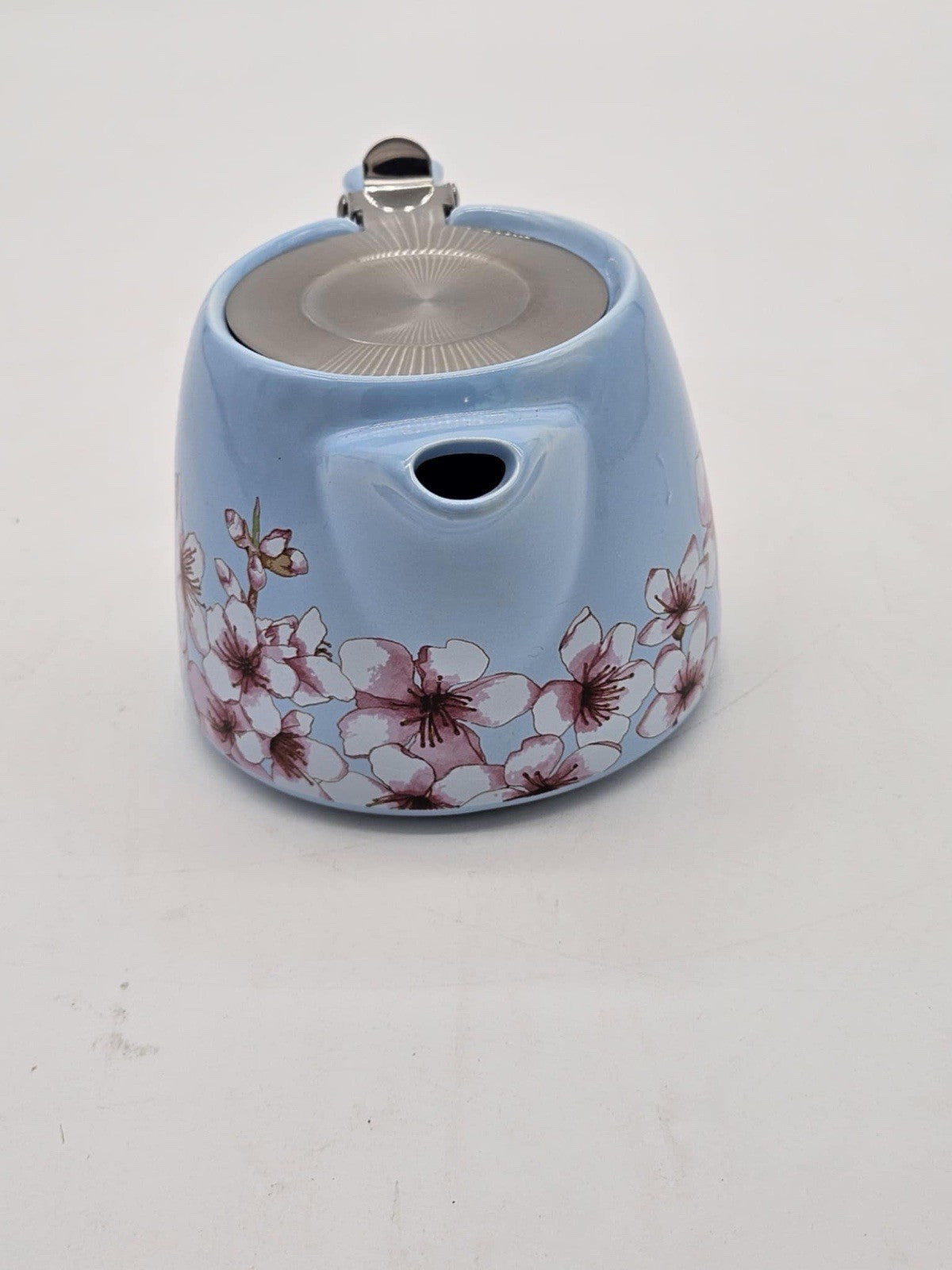 Alfred Ceramic Light Blue Floral Cherry Blossoms Stainless Steel Tea Pot Kettle