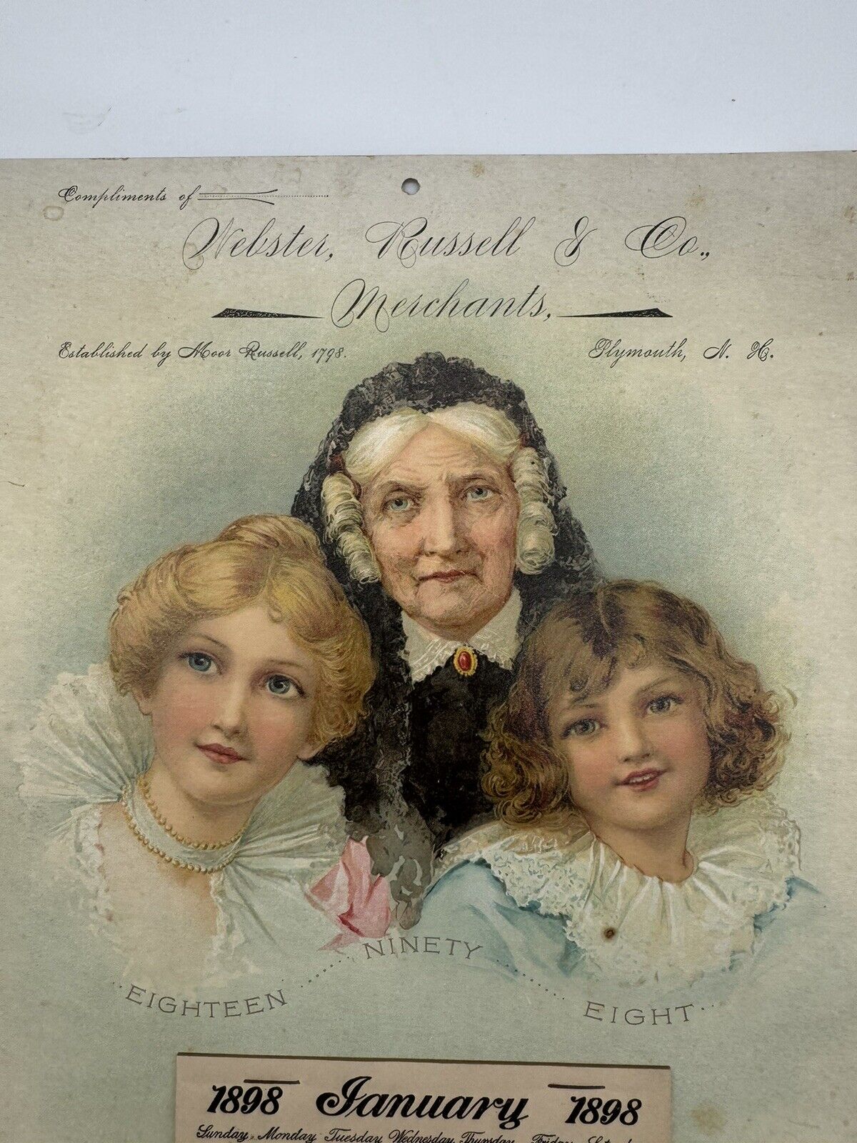 1887 Scotts Palister. Pussell & Co. Calendar Grandmother w/ Children advertising