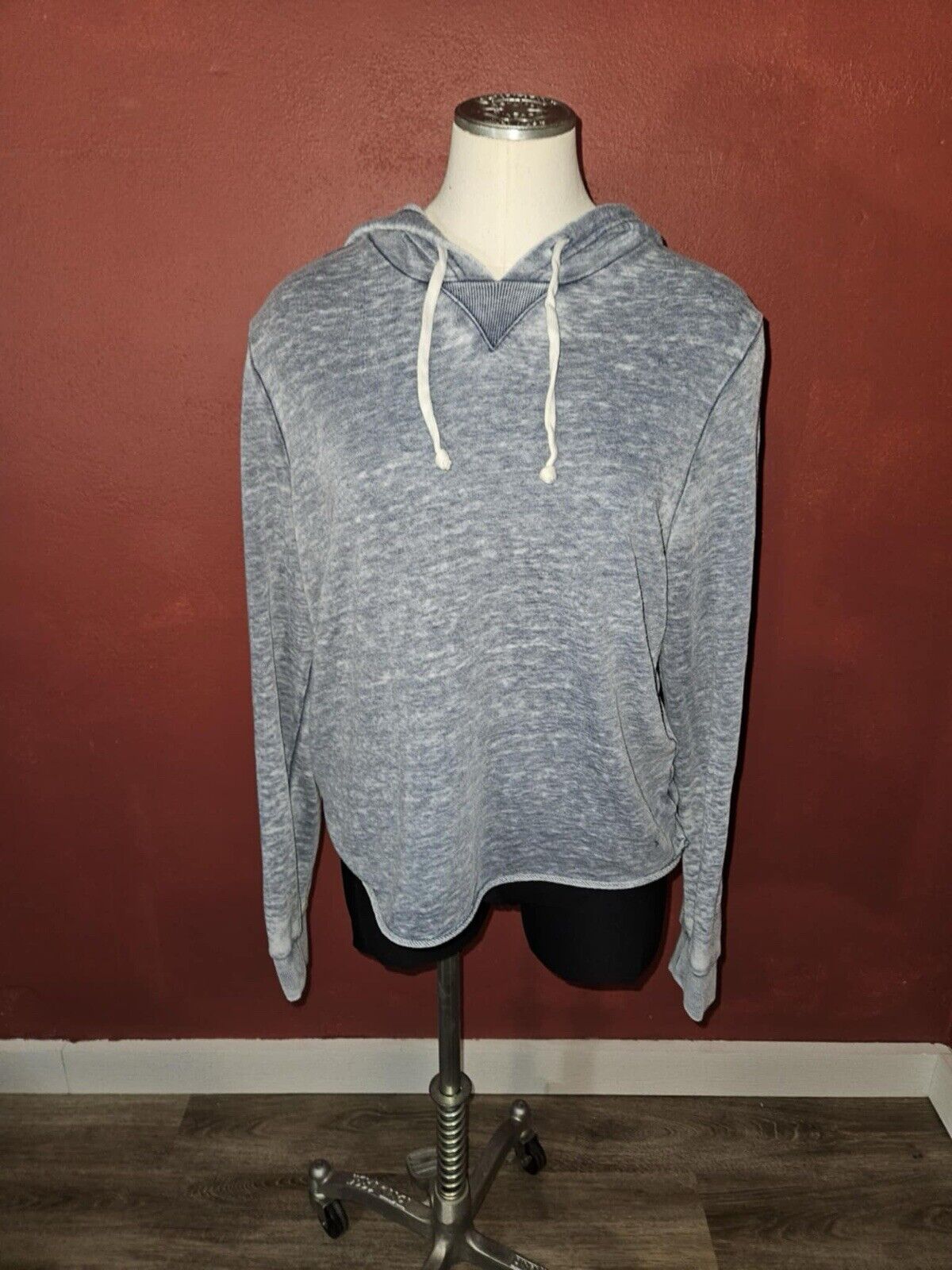 Alternative Apparel Blue Pigment Dyed Hoodie Rolled Hem Womens Small