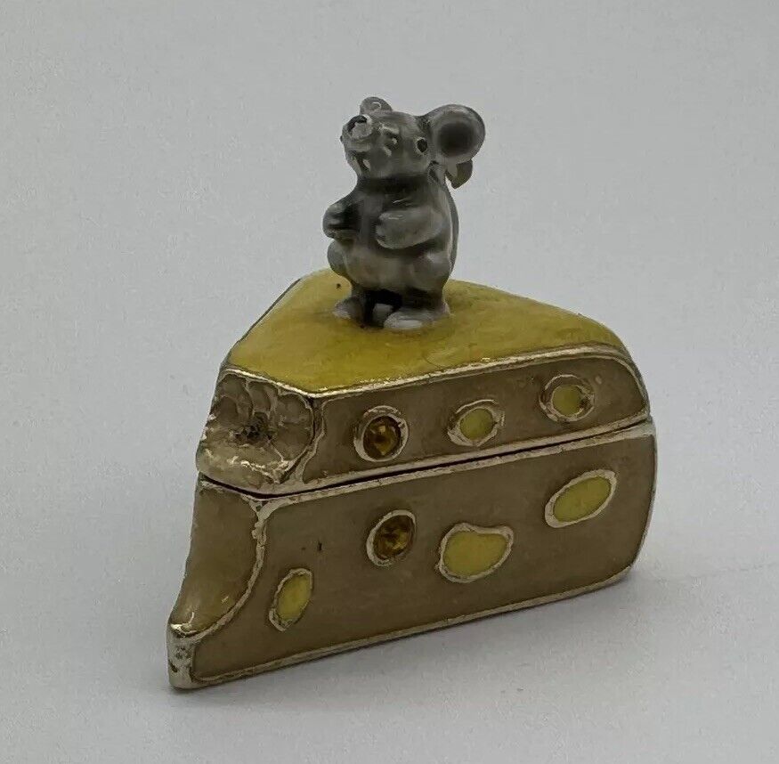 MONET "Mouse w Cheese Slice" Collectible Enamel Keepsake Trinket Box TNO 006