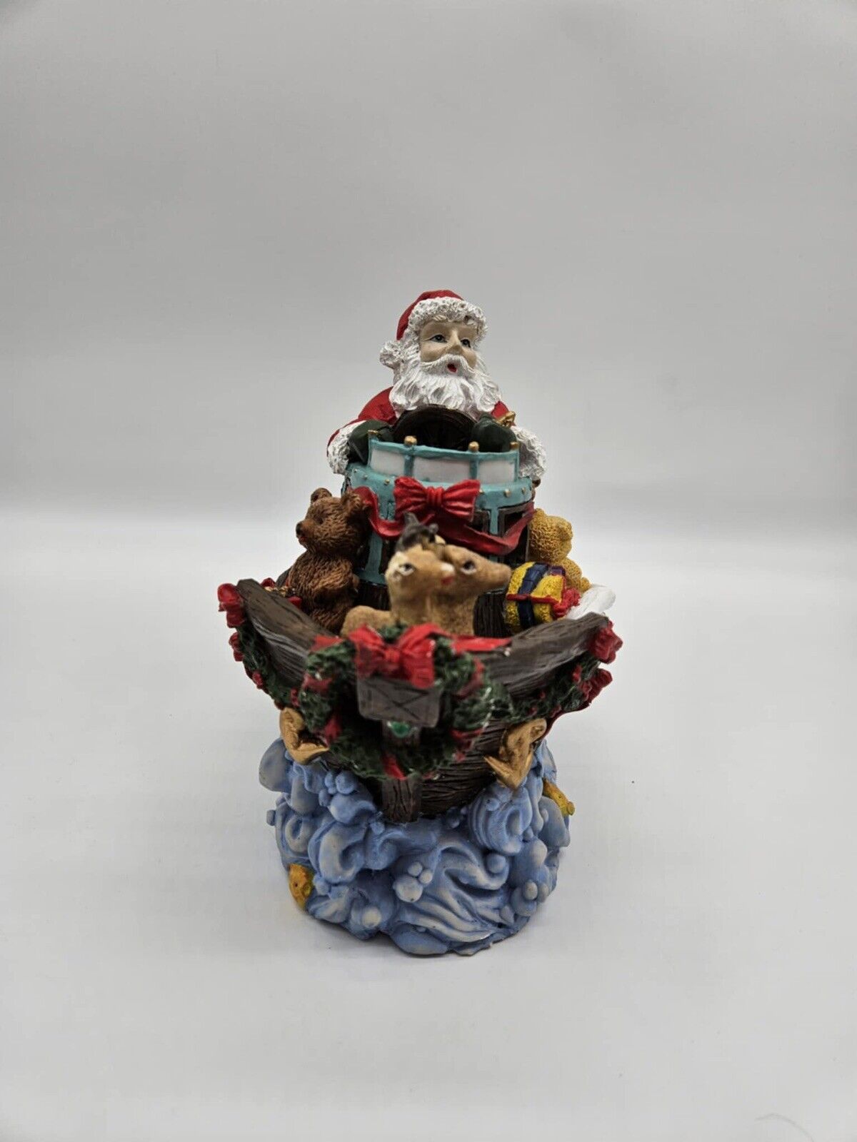 Vintage Santa In Christmas Boat W/ Reindeer & Toys HTF