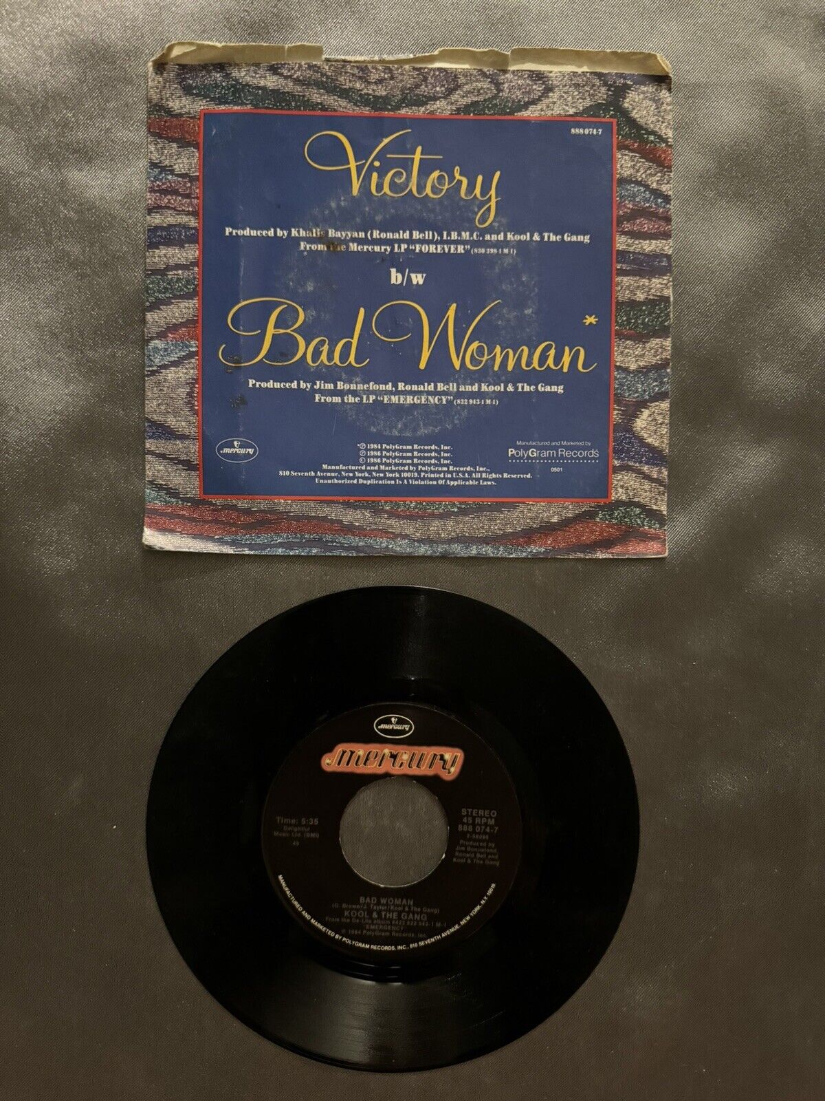 KOOL & THE GANG - Victory /Bad Woman - 80s Funk Soul 45 w/PS EX VINYL Record
