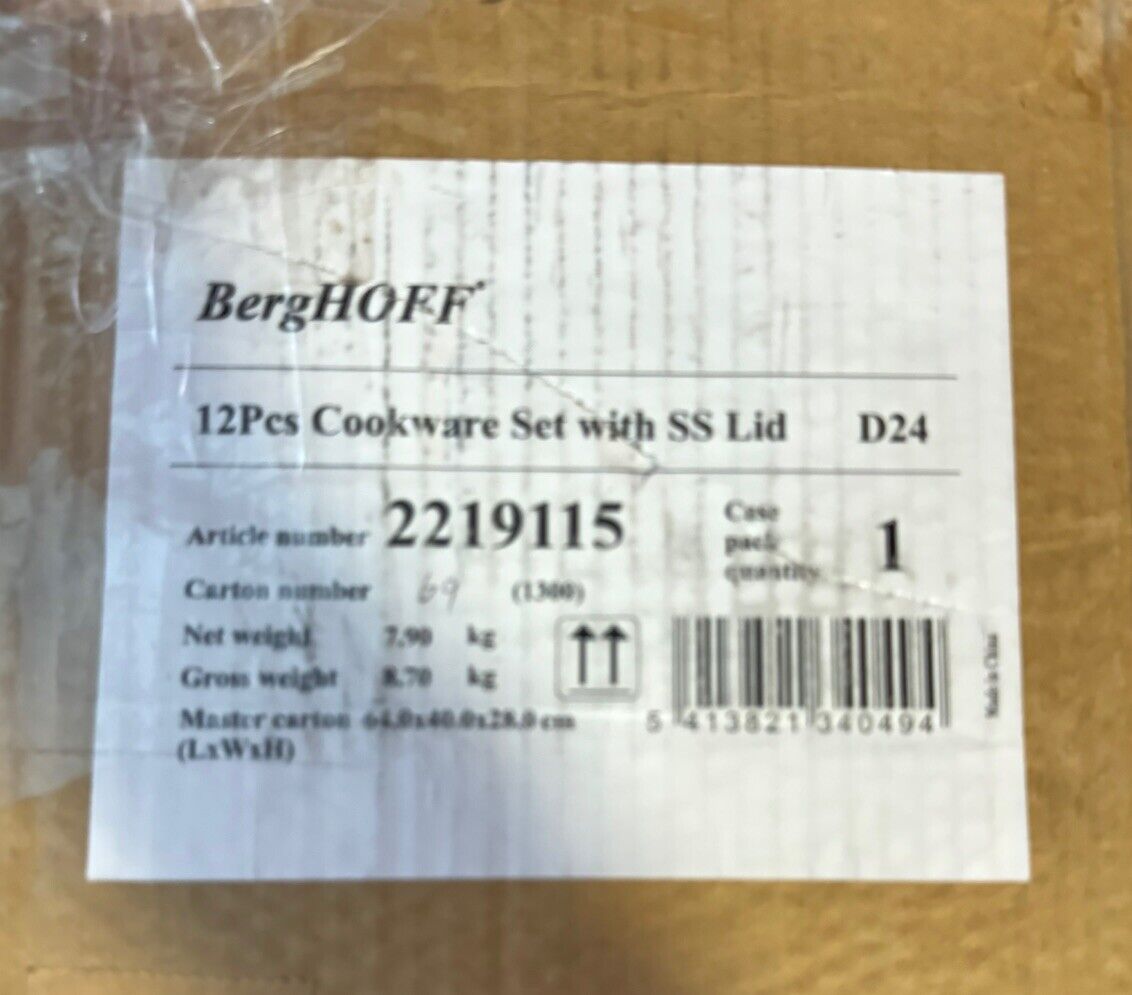 BergHOFF Belly Shape 18/10 Stainless Steel 12Pc Cookware Set, Glass Lids