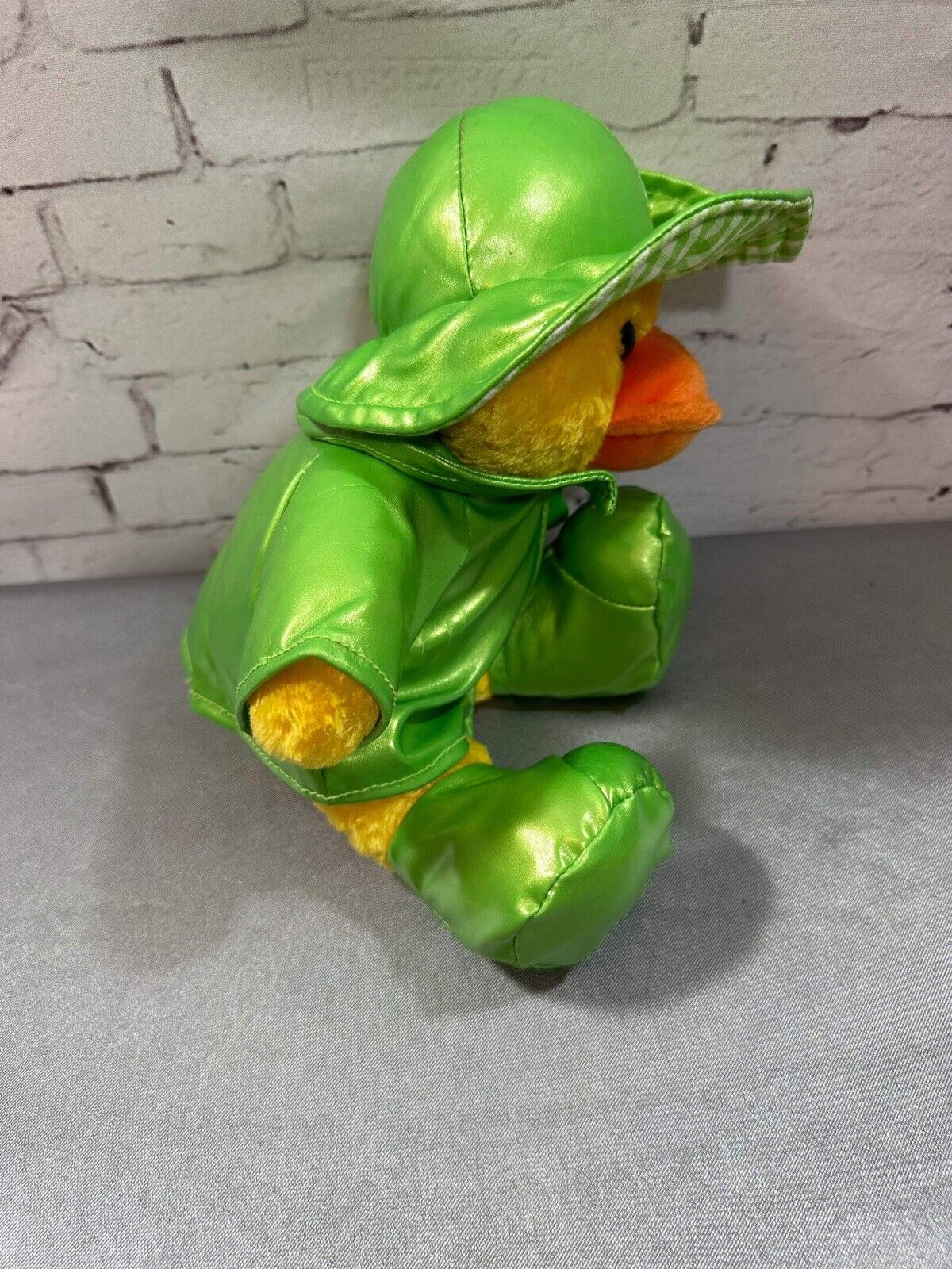Cute Little Vintage Plush Duck In Green Raincoat W/ With Carot in Pocket VTY