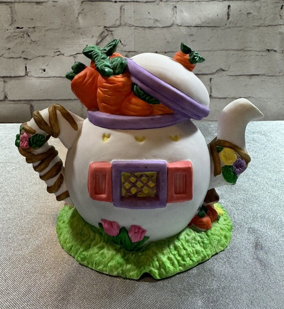 Vintage Kmart Teapot Easter Mock Faux Cottage Bunnies Carrot Bisque VCFG