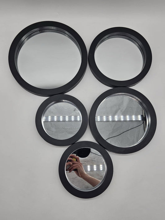 5 Modern Style Round Wall Mirrors with Black Rim Frame ~7” to ~11”