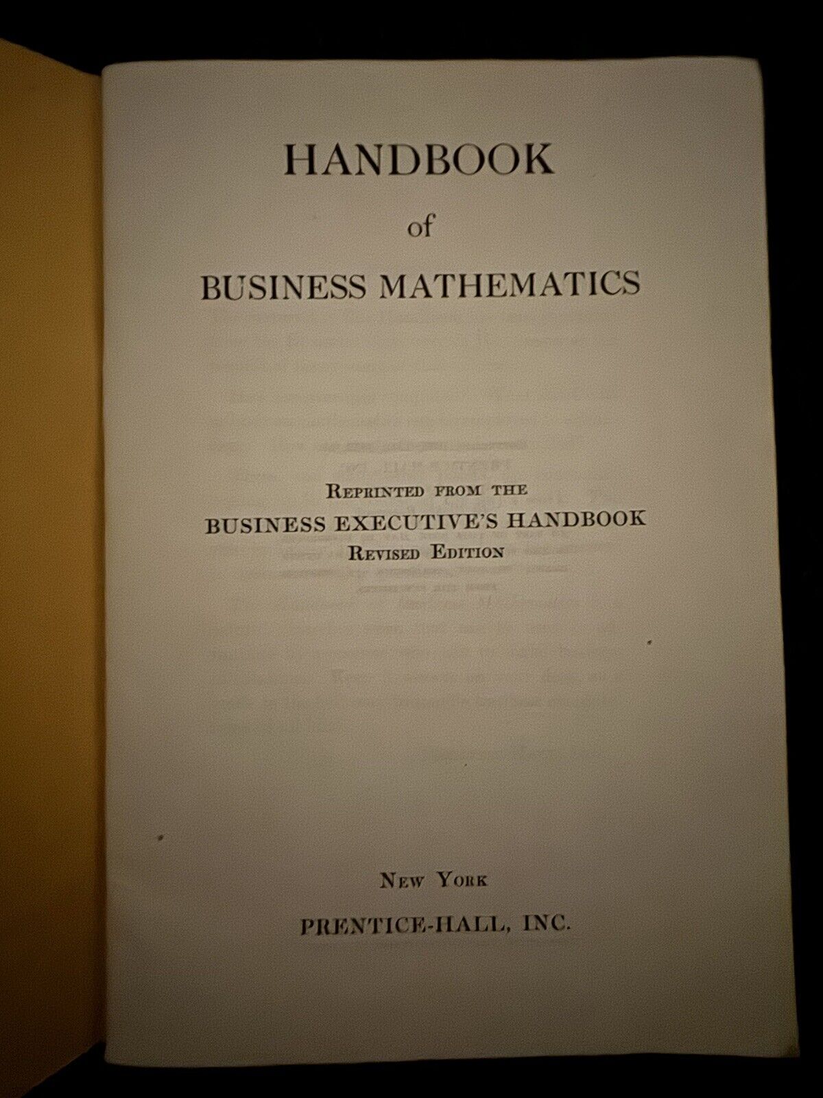 Vintage HANDBOOK of BUSINESS MATHEMATICS