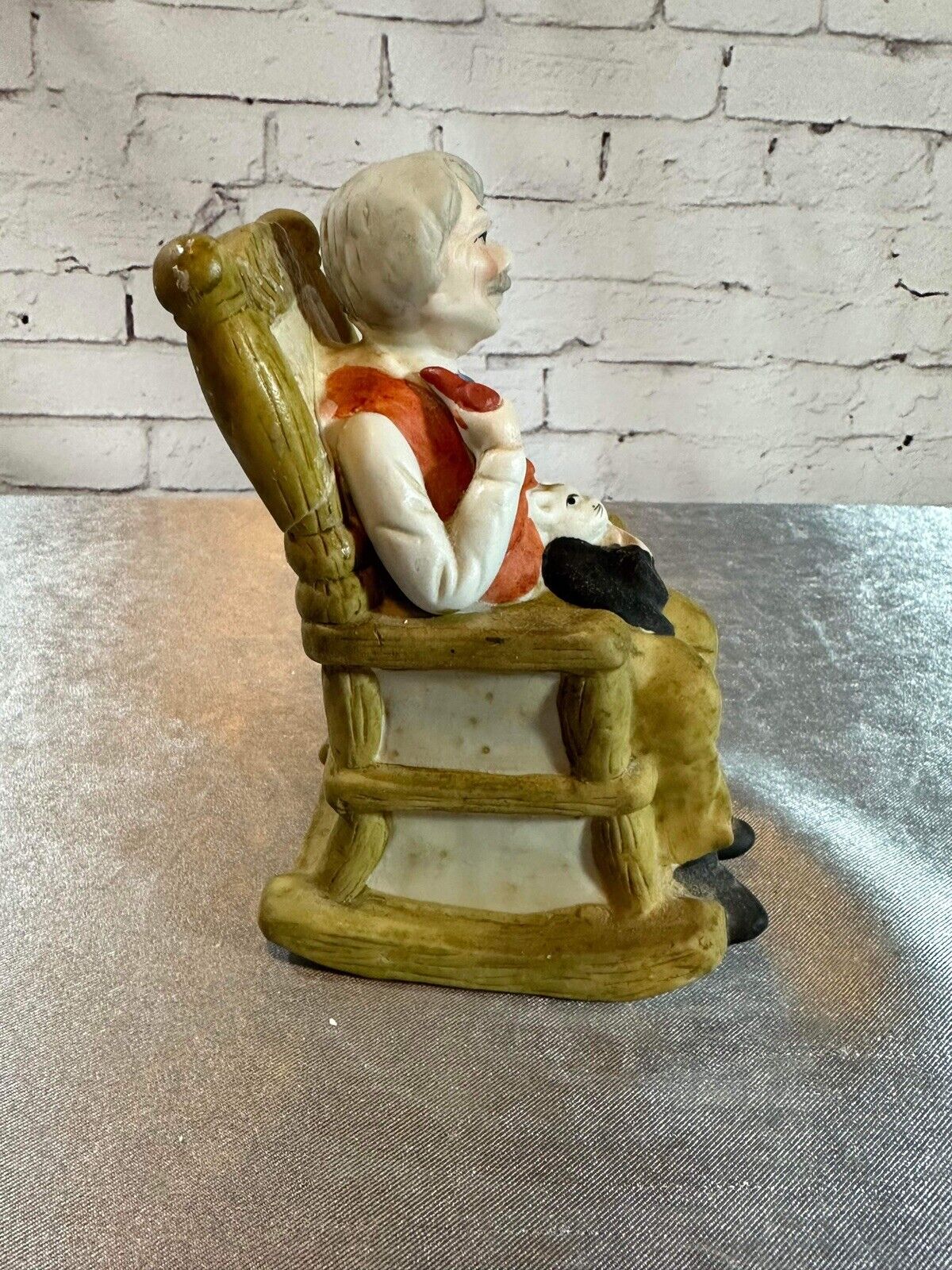 Vintage Ceramic Figurine Old Man In Rocking Chair Smoking Pipe VFG