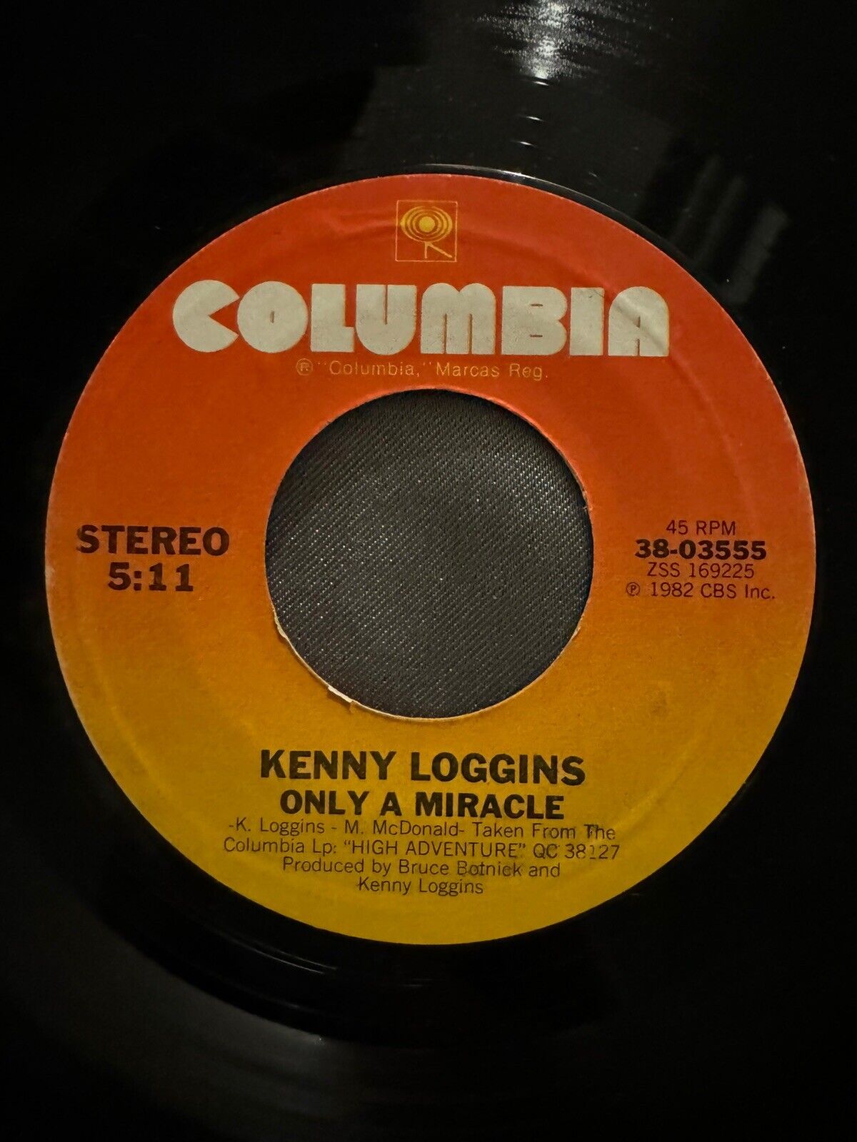 45 Record Kenny Loggins Only A Miracle/Welcome to Heartlight VG