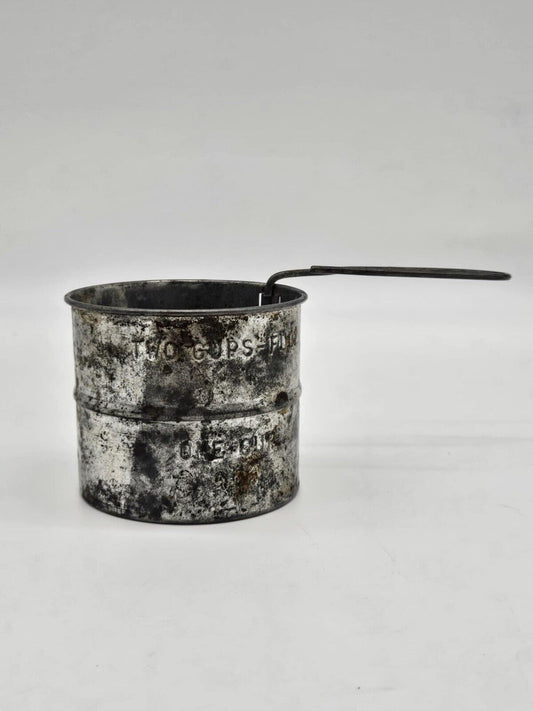 Vintage Swing Arm Flour Sifter Two Cups-Full One Cup, Rustic Metal