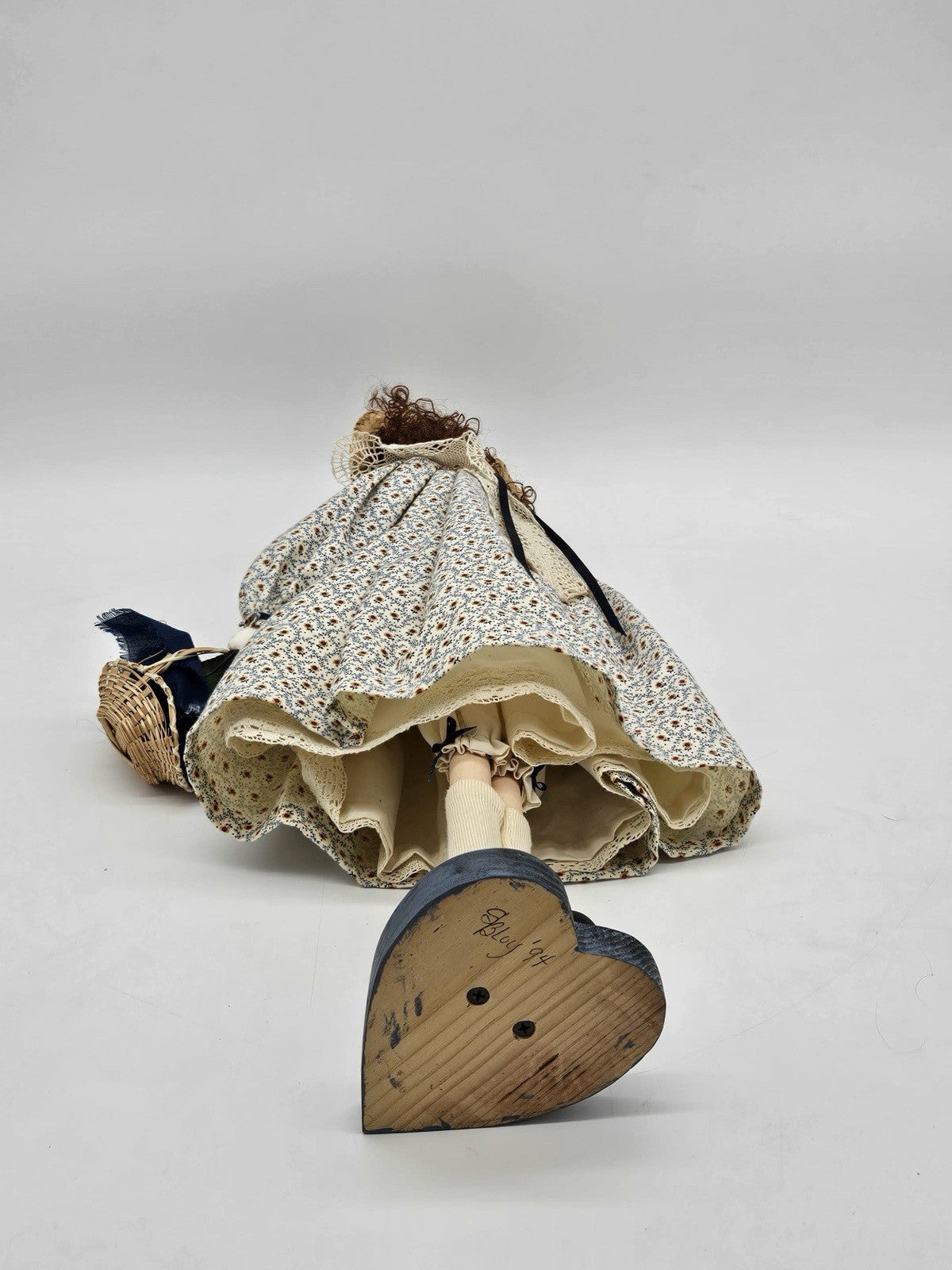 Handmade Country Girl Cloth Doll w Straw Hat & Basket