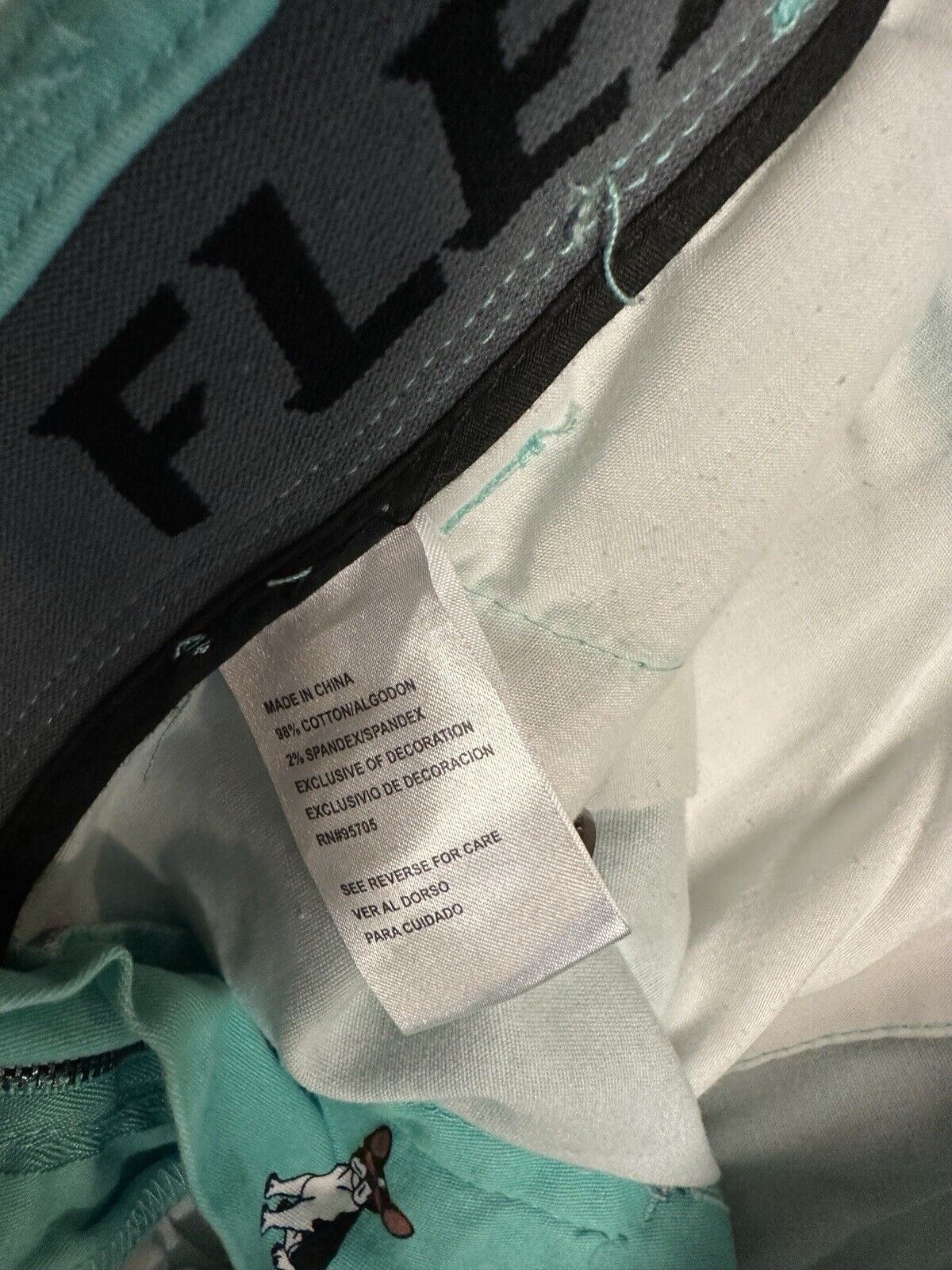 Plugg Flex Mens Casual Shorts Size 29 Teal French Dog Flat Front Waist MCLTH 001