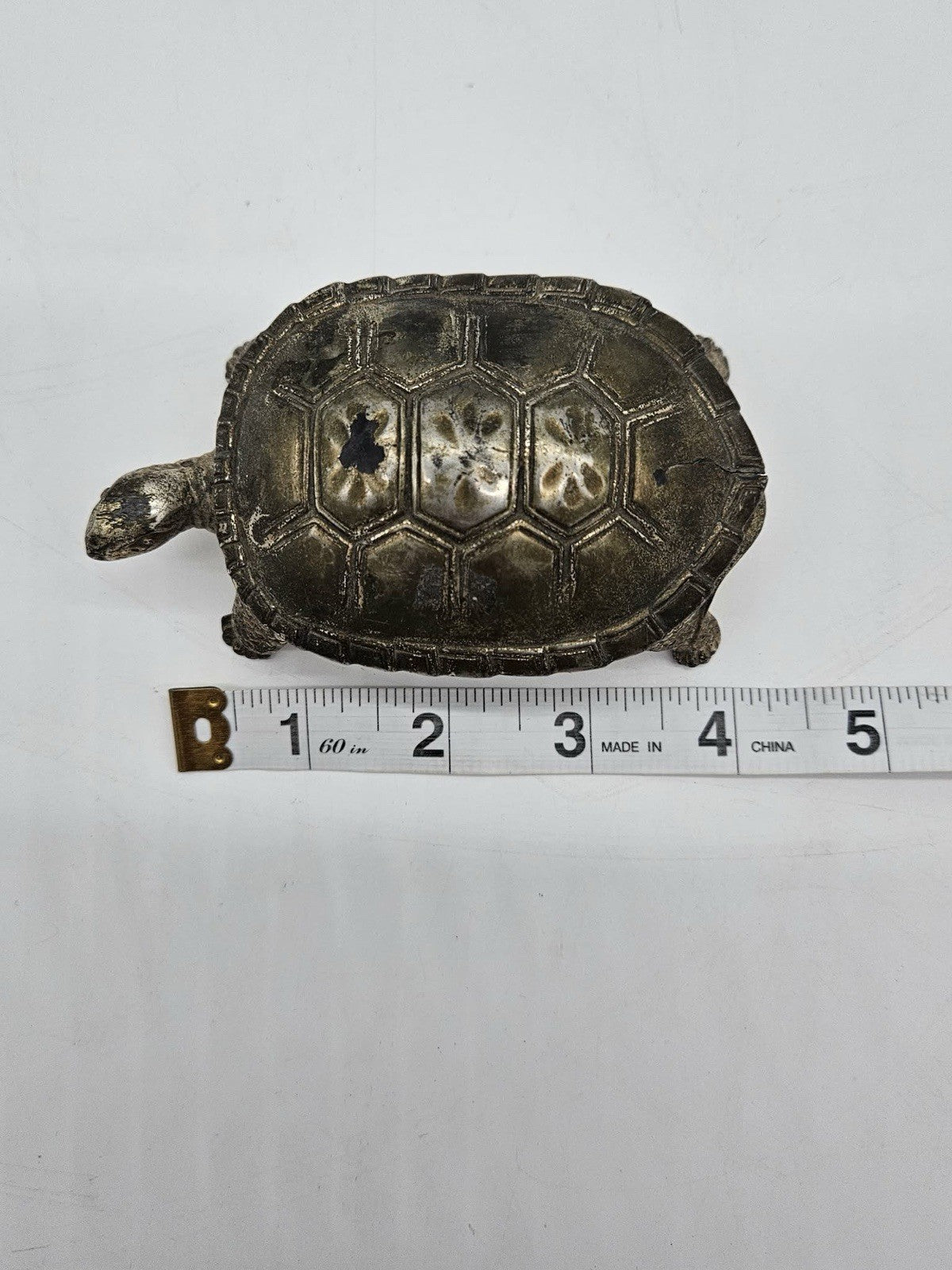 Vintage Turtle Trinket Box Silver Tone Metal Hinged Keepsake Figurine