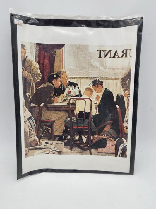 Vintage SAYING GRACE Crowded Restaurant Inspired Mennonite Family