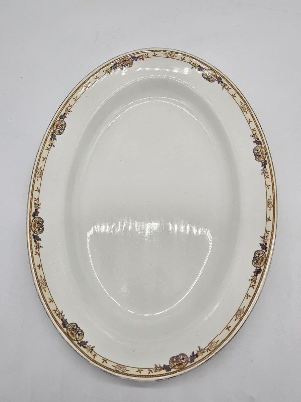 JOHNSON BROS ENGLAND SERVING PLATE GOLD TRIM GREEN BACKSTAMP FLOWERS