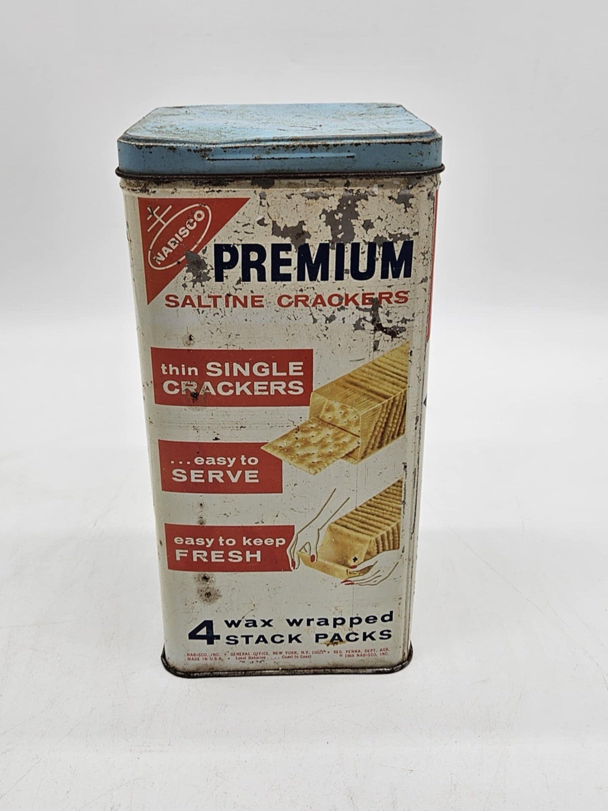 Vintage NABISCO  Premium Saltine Crackers  1969 Empty 14 Oz Tin