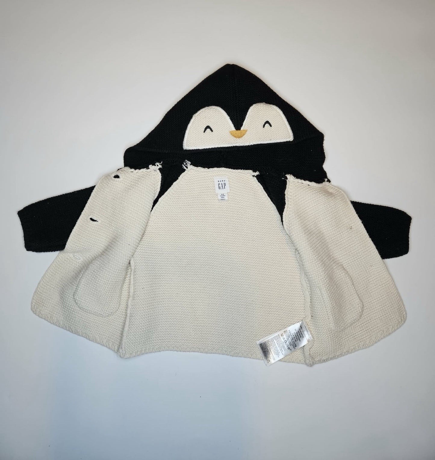 Baby Gap Penguin Hooded Button Up Sweater 3-6mo