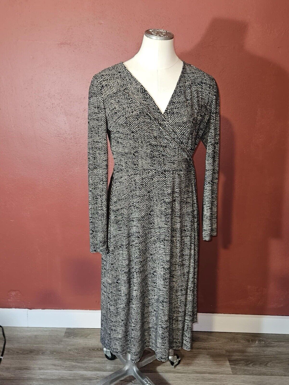 Chap’s Long Steve Slimming Printed Dress Black/White Size S WCLTH