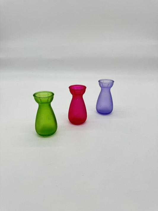 3 Vintage Crocus Flower Bulb Forcing Starter VASE Colored Glass Product of EEC