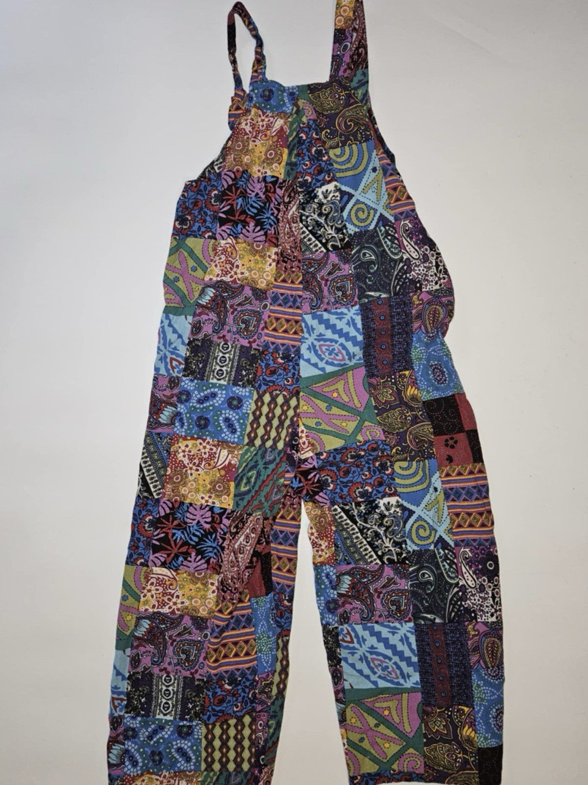 Women Jumpsuit Colorful Bibs Sleeveless Relaxed Wide Leg Hippy Boho ~ Sz M