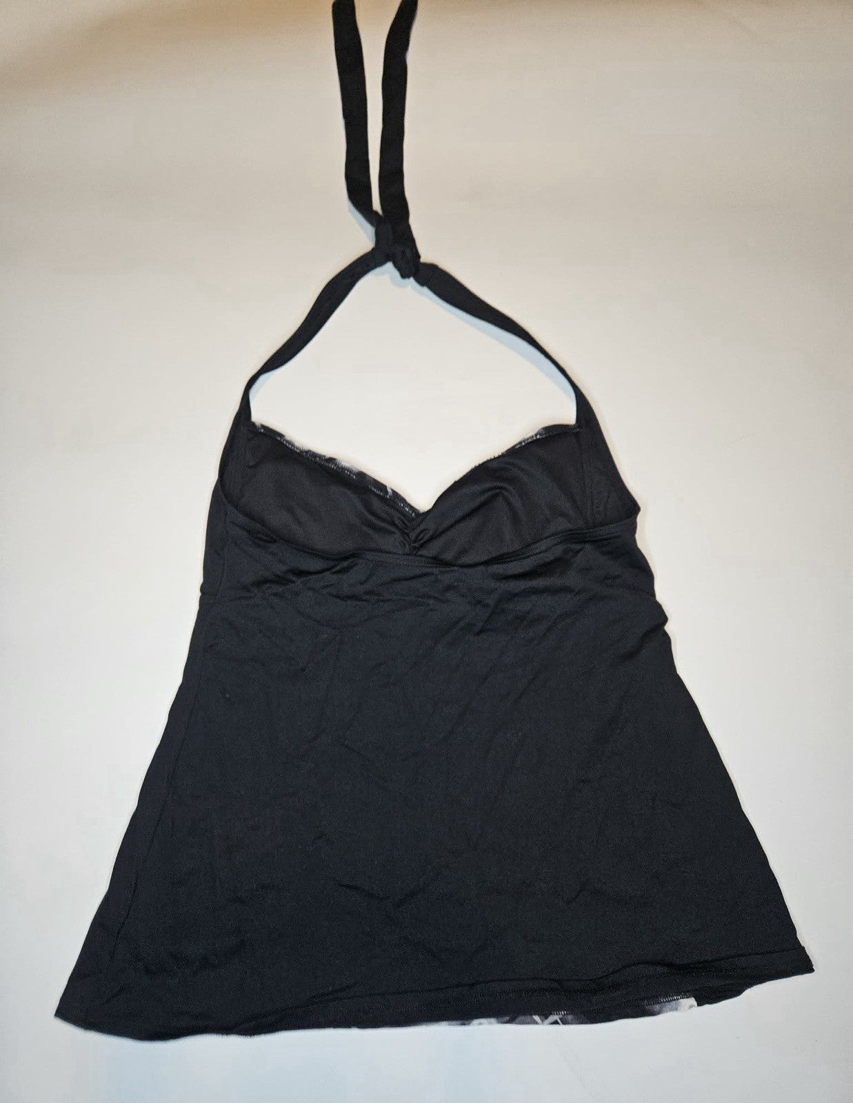 Women’s Halter Tankini Swim Top Black White Plaid Print Sweetheart Neck Size M