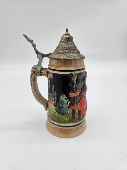 Antique 1940's 'Auf Der Alm' Germany # 477  Lidded German Beer Stein Mug .5L