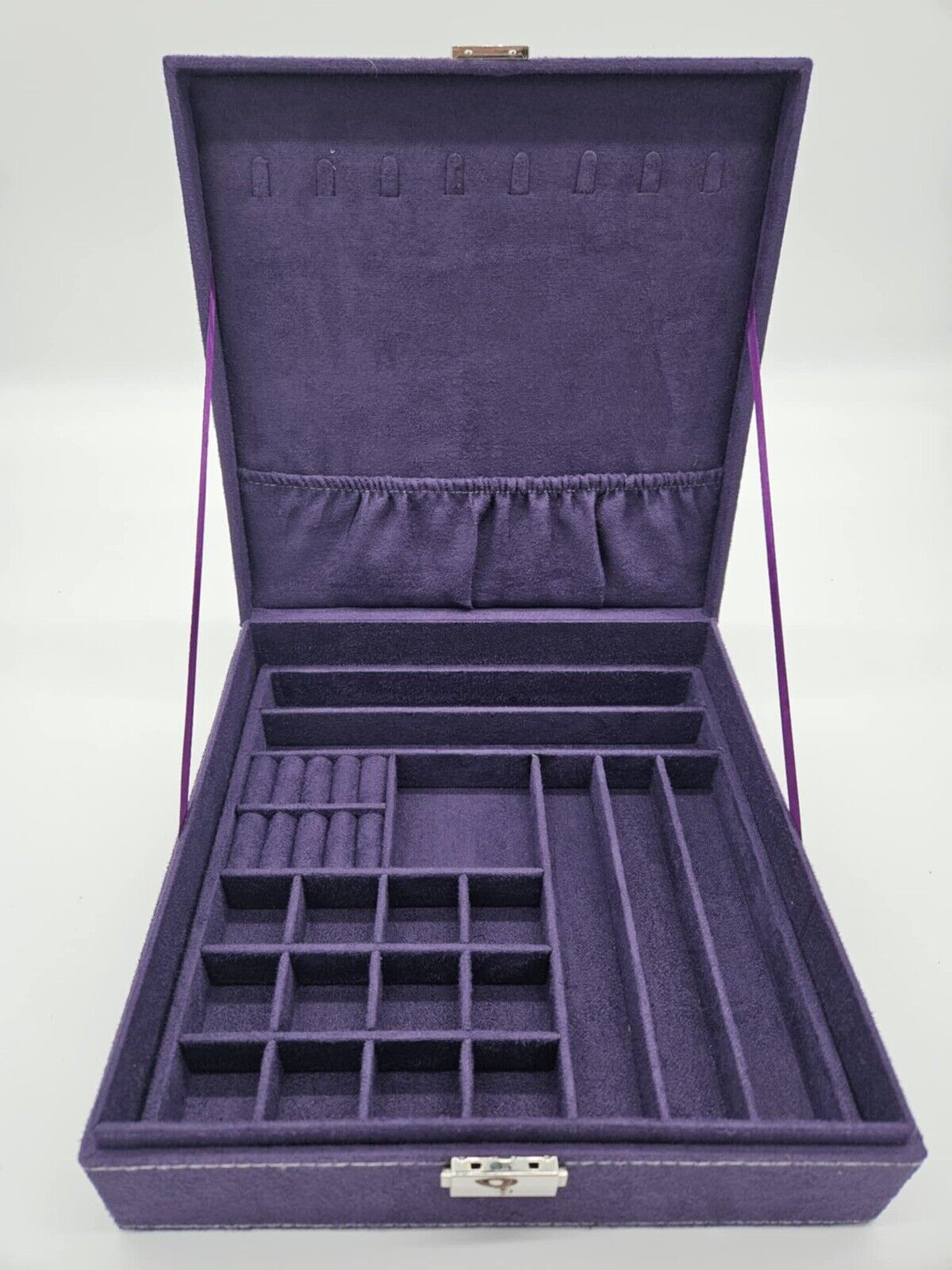 2-Layer Velvet Jewelry Box Organizer Lint Jewelry Display Storage Case w/Lock