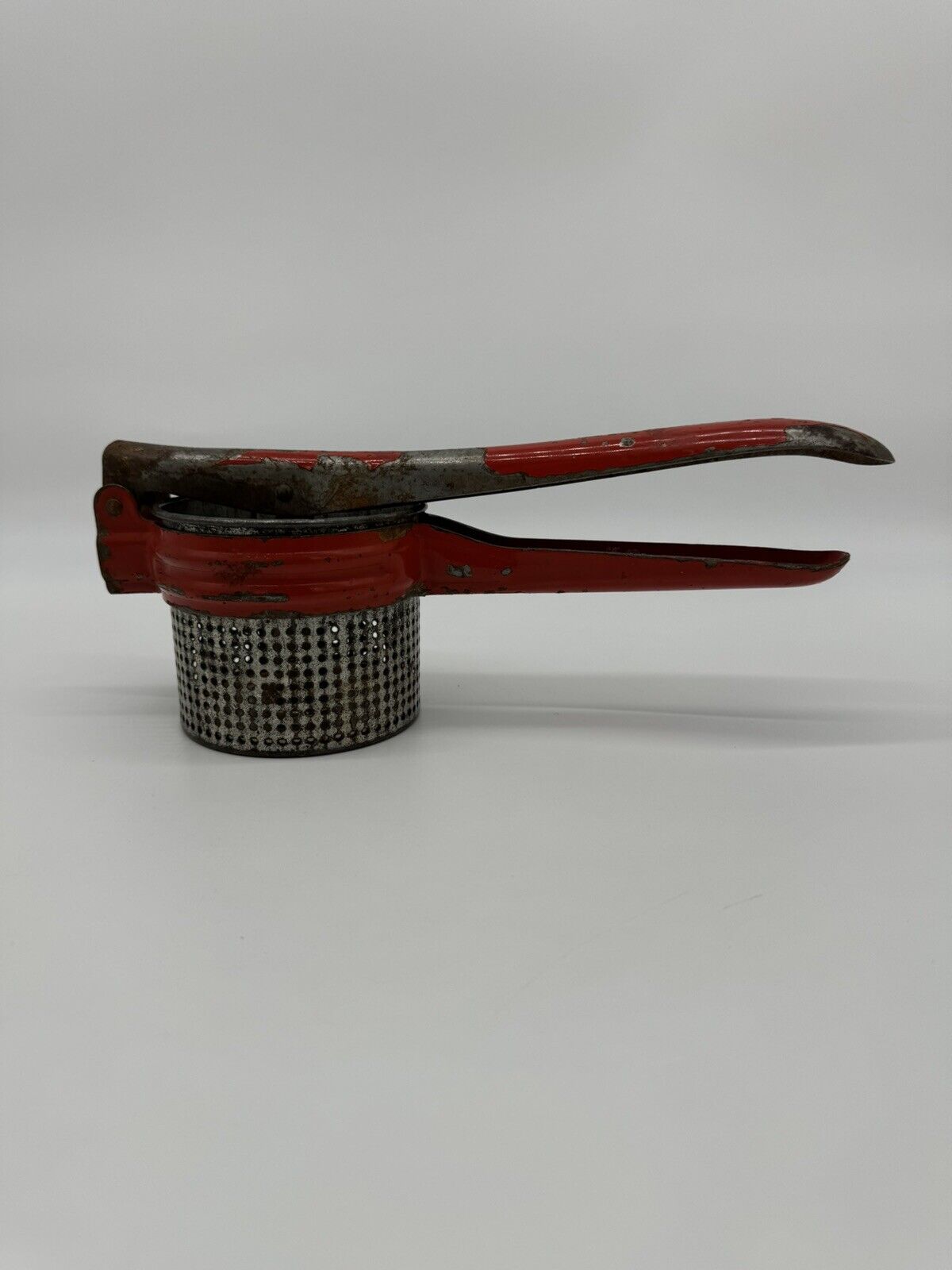 Vintage Potato Ricer Grinder Red Handle Antique Metal Kitchen Tool Juice